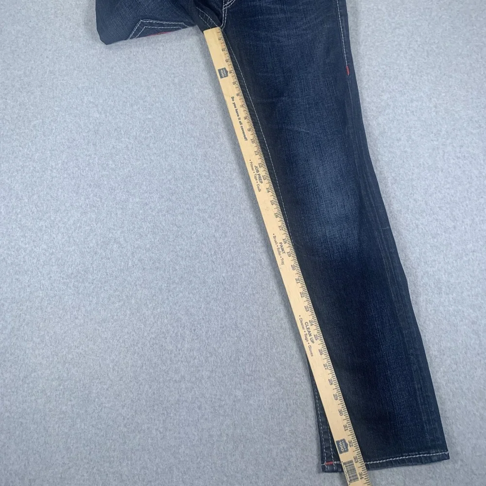 True Religion Straight Flap Jeans Mens 29 Dark Wash Big T Stitch